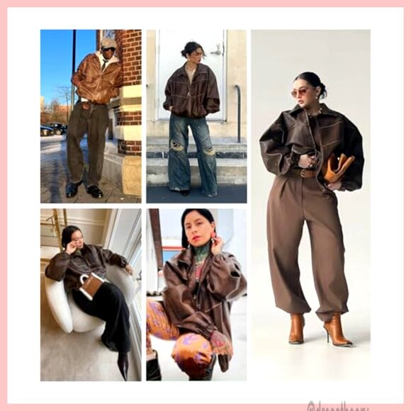 Oversized Faux Leather Jacket Vintage Motorcycle Coat Plus Size Y2K - Picture 4 of 7